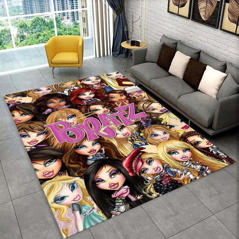 Bratz Doll Kawaii Girl Cartoon Carpet Rug for Playroom Bedroom Living Room Sofa Home Decor,kid Game Area Rug Non-slip Floor Mat