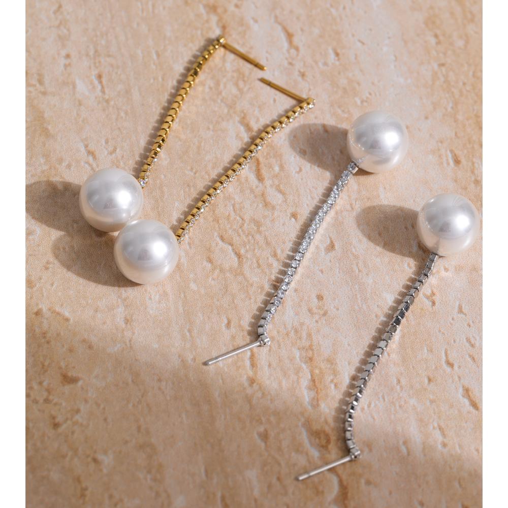 Eetit Темпераментные длинные серьги-капли с циркониевой цепочкой, круглые серьги-подвески с имитацией жемчуга, в корейском стиле, на каждый день, универсальные, популярные украшения