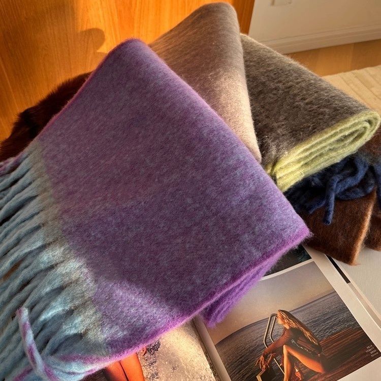 Winter Atmosphere High-End Solid Color Fringed Autumn Winter Warm Thickened Korean Style Scarf Shawl Neck Warmer