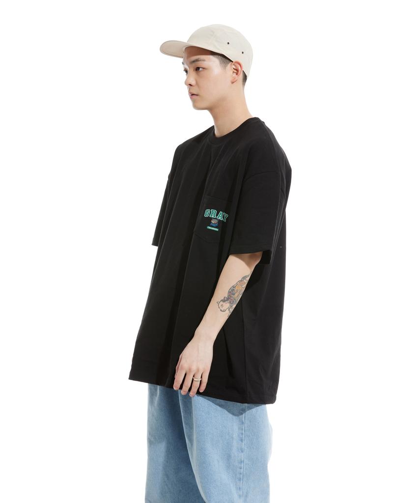 CREAM SODA LAB Gray Logo Oversized Heavyweight Pocket Short Sleeve Tee Black