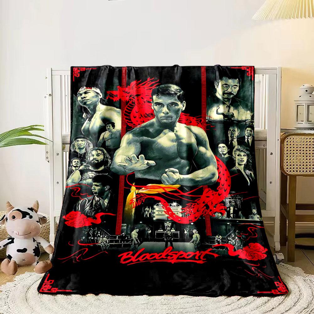 A bold red dragon overlays martial artists and fight scenes in a dynamic style. for all seasons blanket lunch break throw gift
