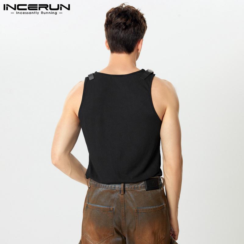 INCERUN Летние мужские повседневные облегающие топы без рукавов с наплечниками