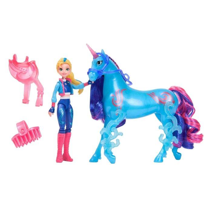 Jouet - Licorne River + Poupée Isabel - Bleu - Inspiré par Netflix - 2 pièces