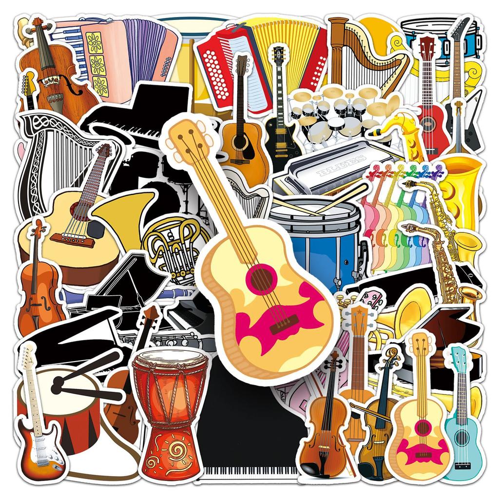 50 Musical Instruments Doodle Cartoon Violin Piano Gauze DIY Skateboard Mobile Suitcase Stickers Waterproof