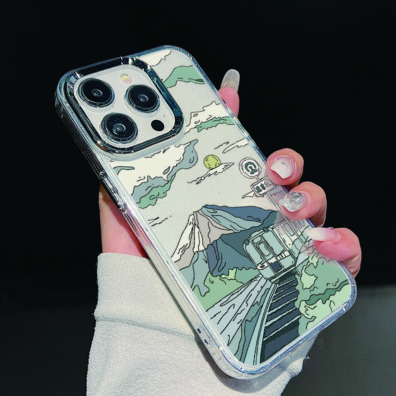 Мягкий чехол TPU с рисунком мультяшной анимационной сцены для iPhone 16 Pro Max 15 Plus 14 13 Pro 12 11 с покрытием рамки линзы прозрачный противоударный защитный чехол для телефона
