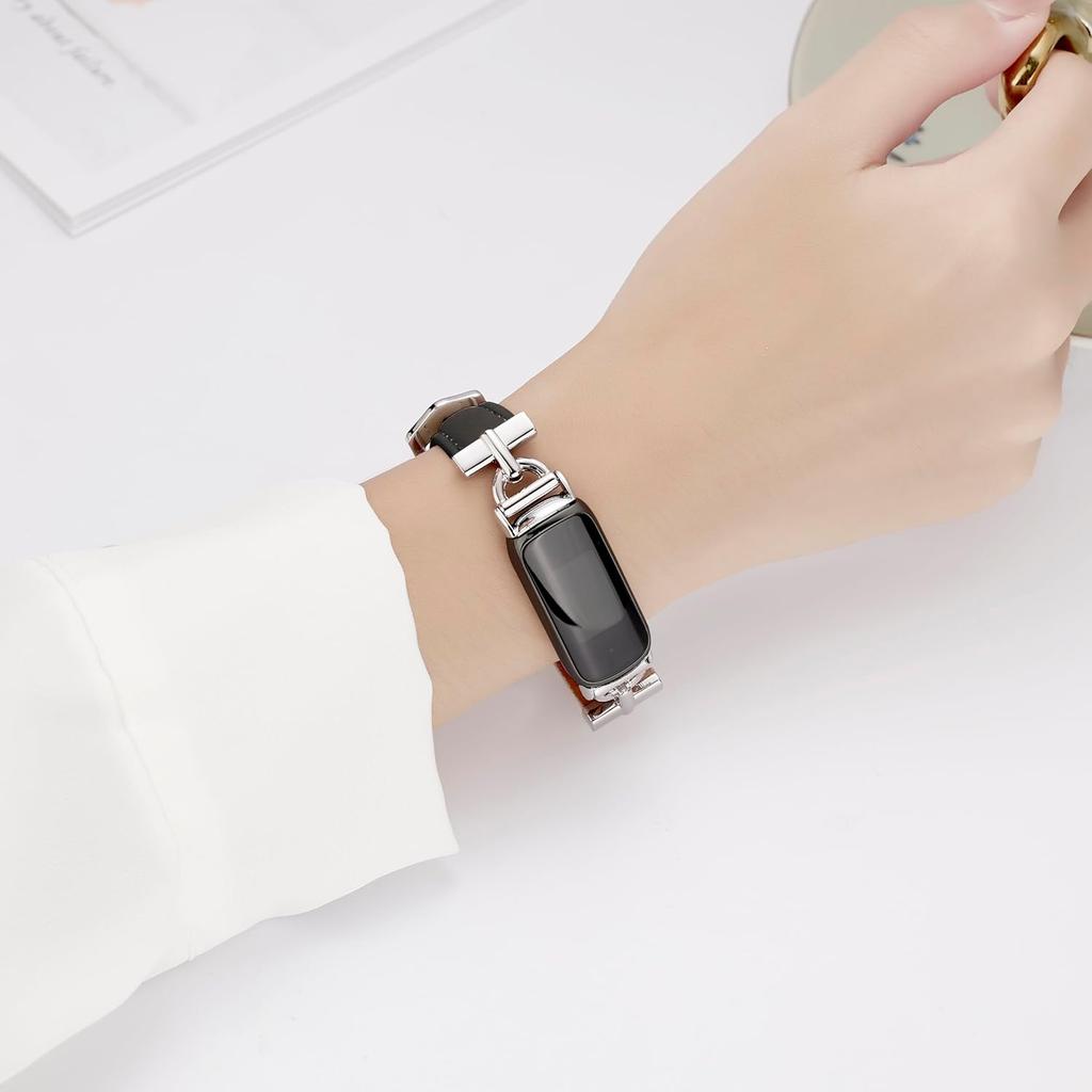 Leather Bands Compatible with Fitbit Inspire 3 Bands, Replacement D-Shaped Watch Straps Soft Wristband for Fitbit Inspire 3 Fitness Tracker Women&Men