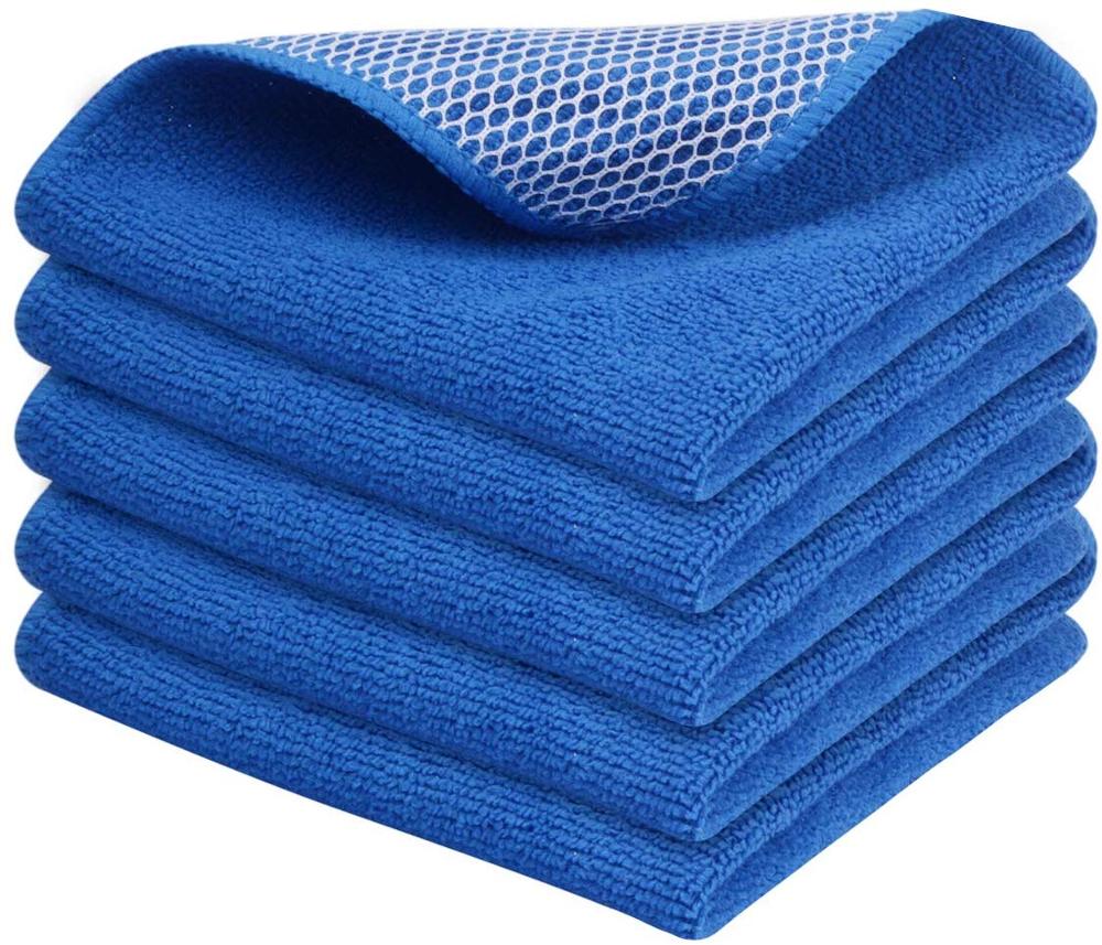 Sinland Супервпитывающая салфетка из микрофибры для мытья посуды Лучшие кухонные тряпки Чистящие салфетки с полиабразивной стороной 12 дюймов x 12 дюймов 5 штук