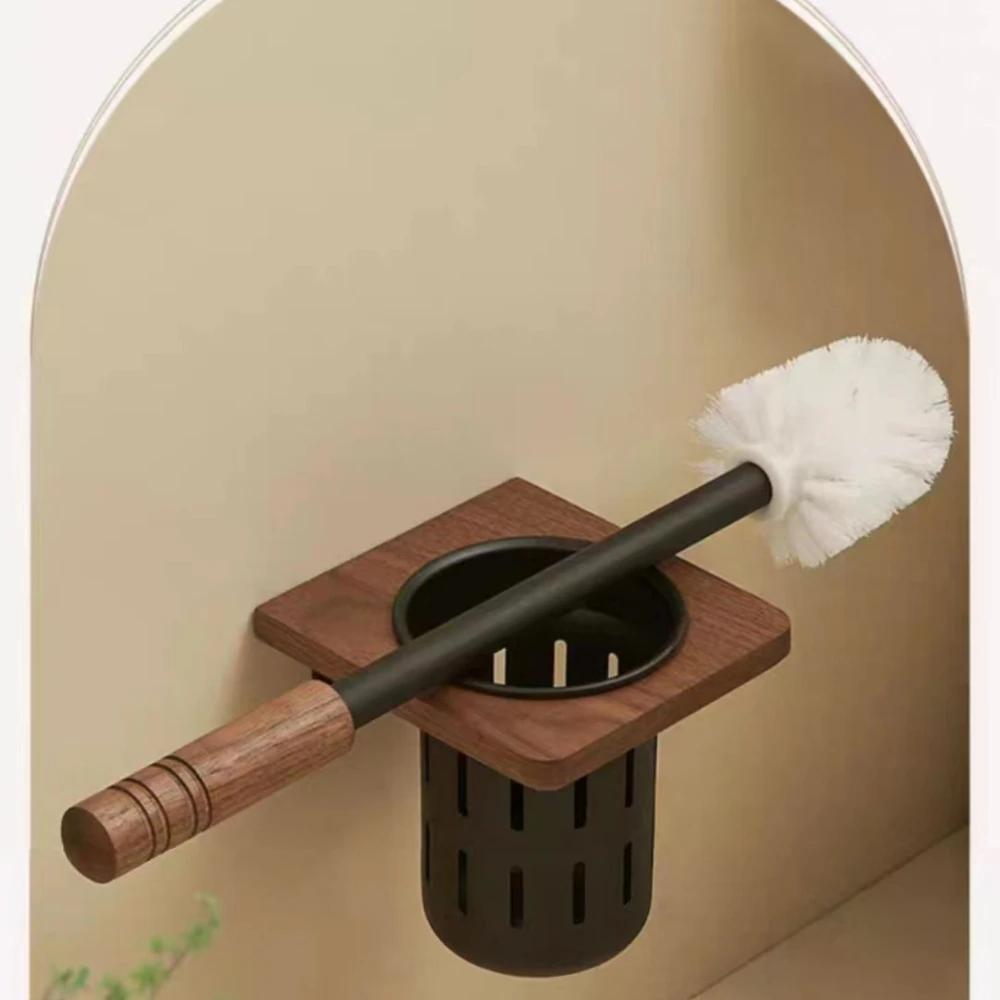 Walnut Metal Toilet Brush Holder Wall Mounted no dead Toilet Brush Storage Rack Bathroom Shelf Toilets Set of Accessories