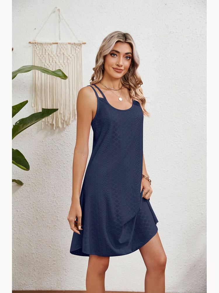 2025 Лето Круглый вырез Без рукавов Однотонные повседневные платья Холтер Женская модная элегантная женская одежда