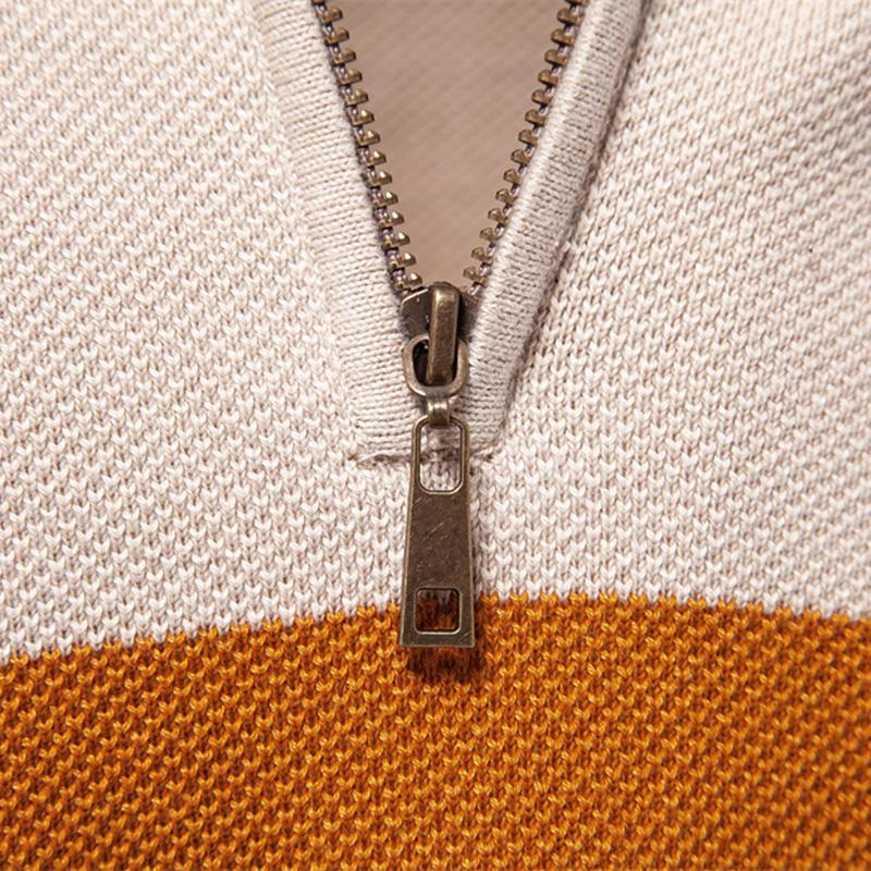 Callaway 2025 Осень/Зима Вышитый Новый Большой Стоячий Воротник Мужской Свитер Полумолния Цвет Блок Вязаный Свитер Качественная Мужская Одежда