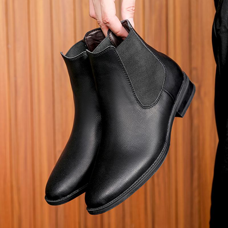 Luxury Brand Classic Mens High-heeled Boots Chelsea Fashion Leisure Shoes British Style Leather Ankle Boots Casual Trend Boots