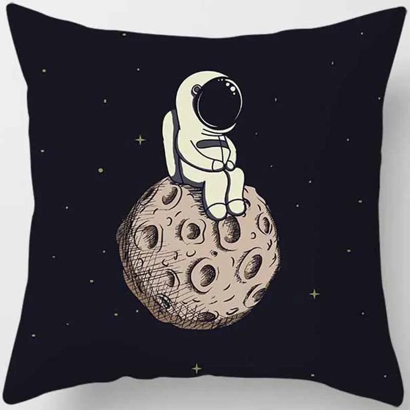 Cartoon Humor Astronaut Print Square Pillowcase Home Decor Car Sofa Cushion Cover