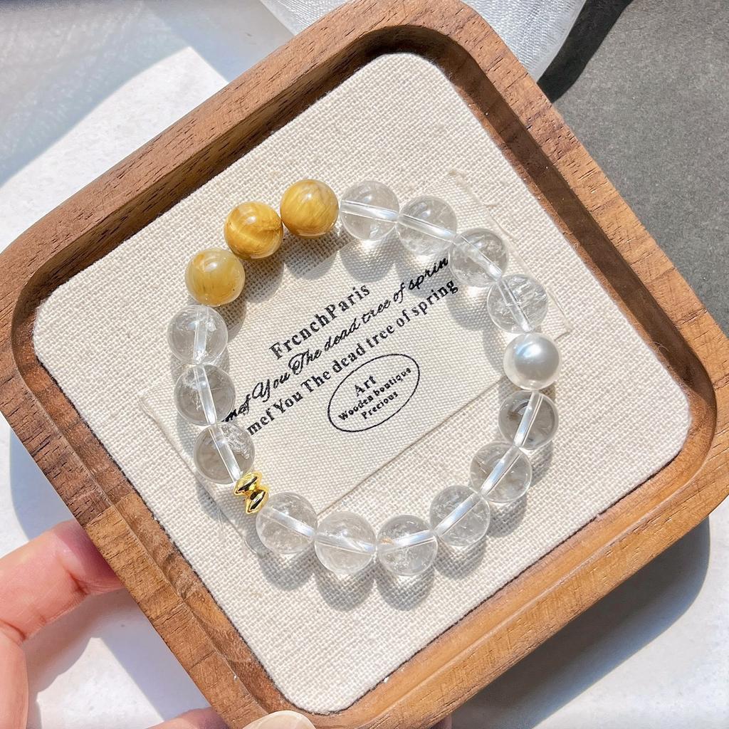 10Mm Natural White Crystal Tiger'S Eye Design Bracelet Bracelet