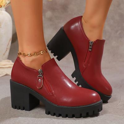 Женские туфли-лодочки на высоком каблуке, удобные каблуки, женские повседневные ботинки на толстом каблуке, однотонные ботинки с круглым носком, туфли на высоком каблуке для женщин