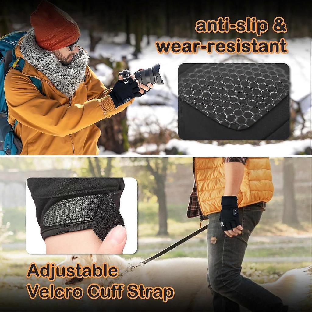 Fingerless Heated Gloves for Men & Women, Rechargeable Electric Touchscreen