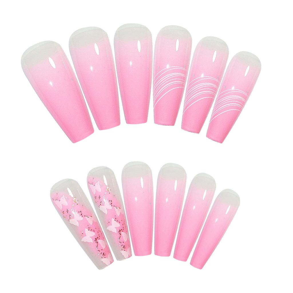 European and American Nail Marble Pink Extra-long Trapezoidal Ballet Nail Fake Nail Nail Patches