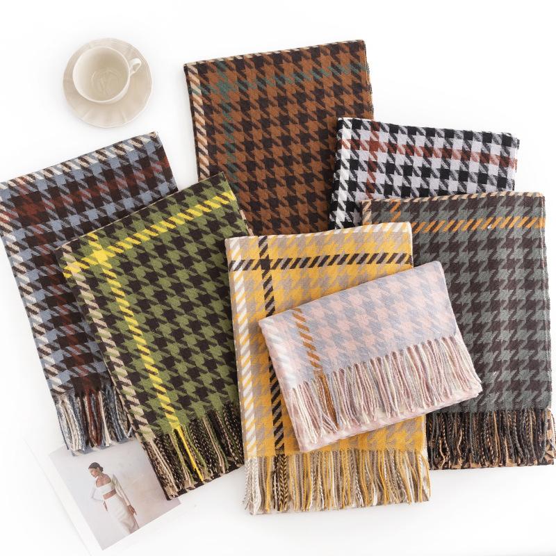 Новый зимний шарф в гусиную лапку, модный европейский и американский повседневный шарф, защищающий от холода, высококачественная удлиненная теплая шаль