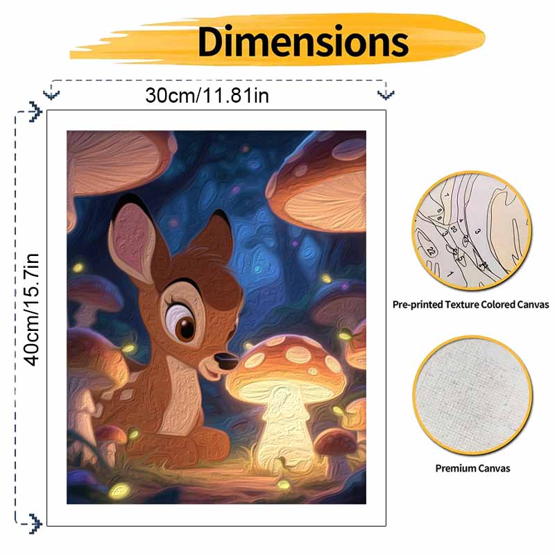 Disney Bambi Forest Mushrooms Digital Oil Painting Art Kit Hand Painted Home Decor