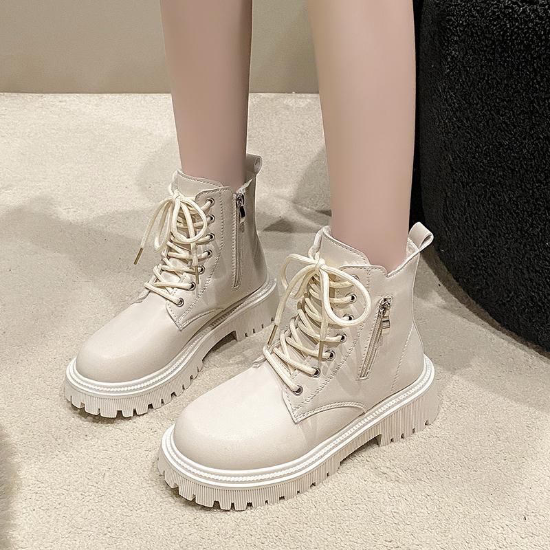 Зима 2024 Новые Уличные Женские Ботинки на Шнуровке Простые Однотонные Модные Женские Туфли Универсальные Короткие Модные Ботинки