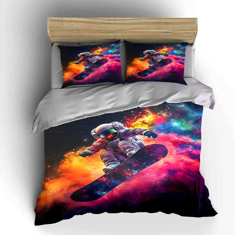 Astronaut snowboarding in space. Bedding sets Duvet cover sets Duvet covers Pillowcases(1 * Duvet Cover 2 * Pillowcases without duvet insert)