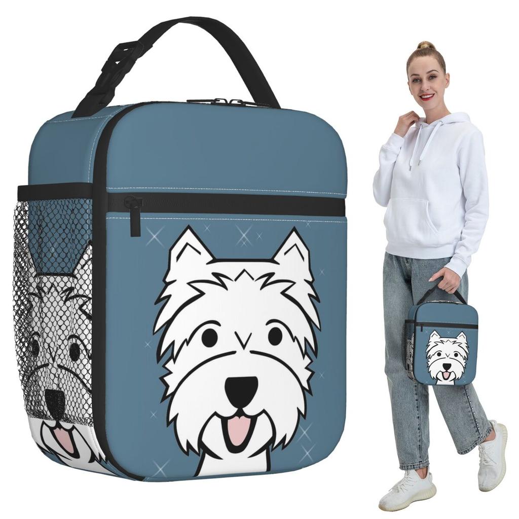 West Highland Terrier - Westies-Westie Dogs - Blue Insulated Lunch Bag for Women Office Cooler Thermal Food Box Tote Lunch Boxes