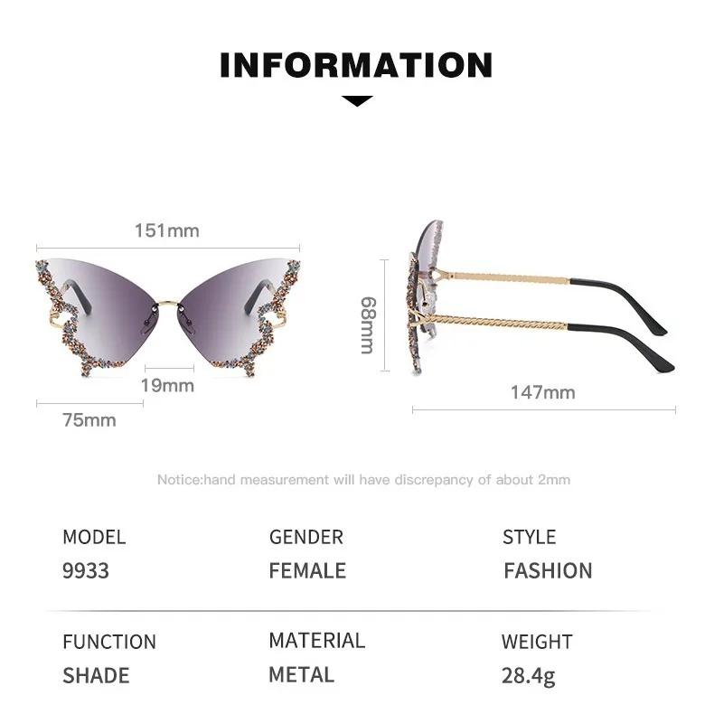 Butterfly Rimless Fashion Sunglasses For Women Luxury Rhinestone Decorative Glasses For Party Prom Club
