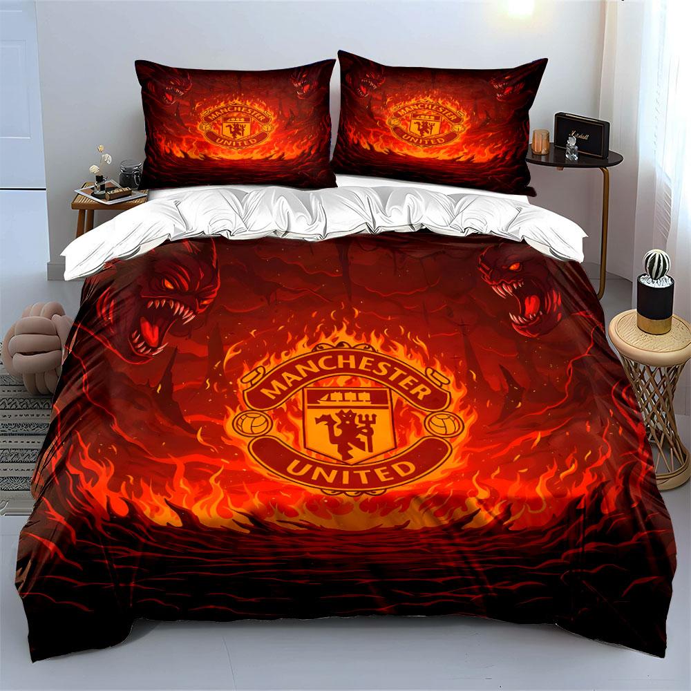 Manchester United fiery logo. Bedding sets Duvet cover sets Duvet covers Pillowcases(1 * Duvet Cover 2 * Pillowcases without duvet insert)