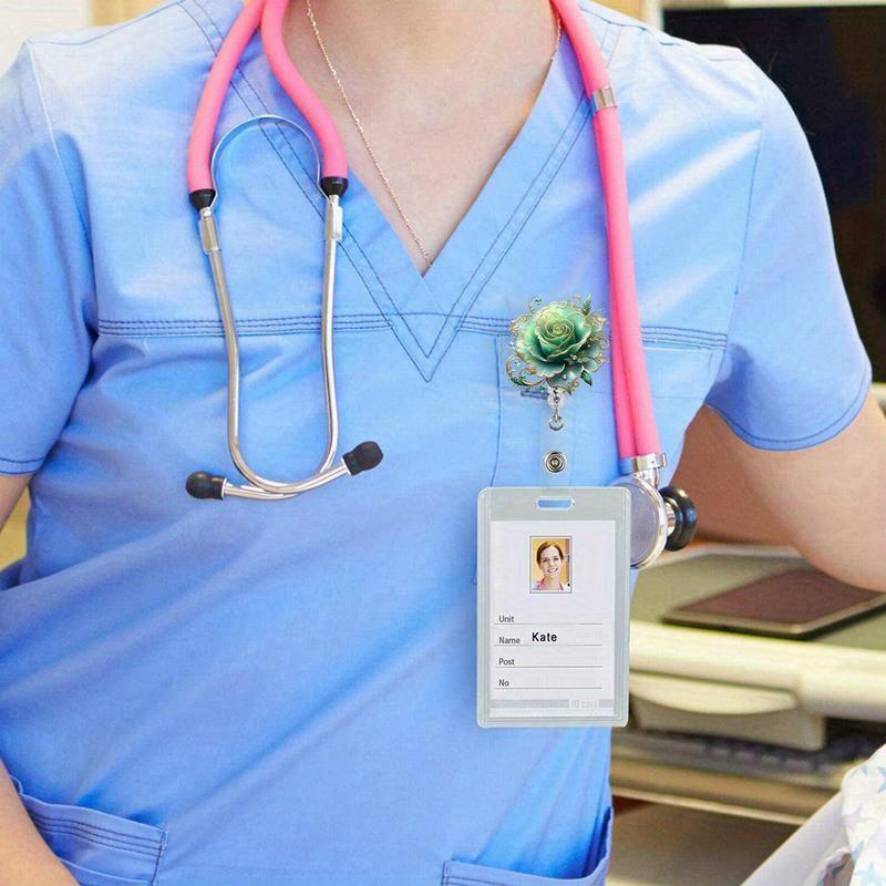 Rose Badge Reel - 2D Extendable ID Clip for Nurses, Doctors, and Medical Staff.