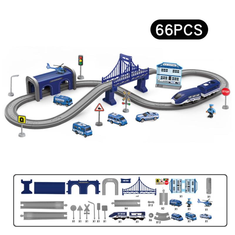 66 шт. набор поездов на батарейках с магнитным соединением, подарки для мальчиков и девочек, гоночная трасса, железнодорожная игрушка