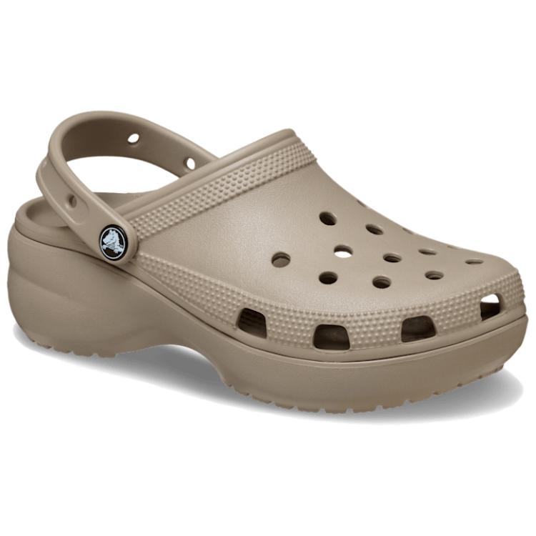 Crocs Classic Platform Clog Comfortable Versatile Women Clogs Gray Brown 206750-214