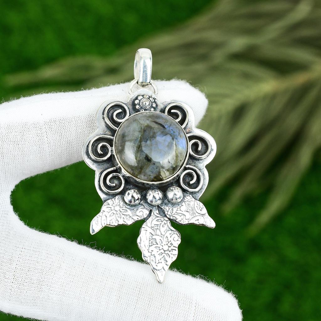 Sisters Day Sale Labradorite Stone 925 Sterling Silver Boho Engagement Pendant