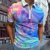 Casual Lapel T-shirt Young Men's Fashion Zipper T-shirt Short Sleeve T-shirt Men's 3D Feather Print T Shirt