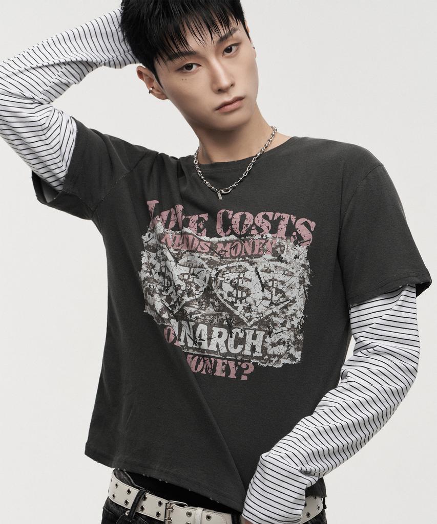 LANARCHIVE [0150] Pigment Print Layered Long Sleeve - Charcoal