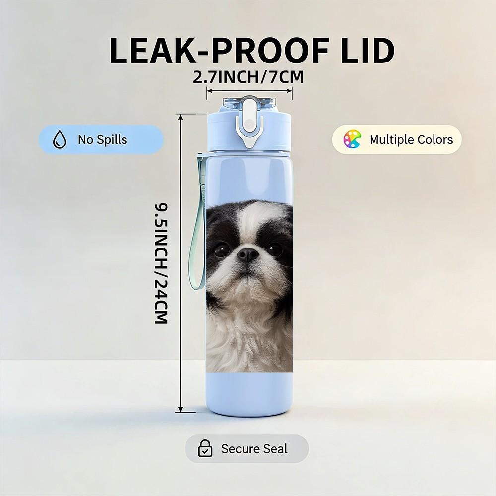 1PC Black White Spaniel Dog 750ml Color Plastic Sports Water Bottle Leakproof Flip Straw Lid Suitable for Sports Office Home Use