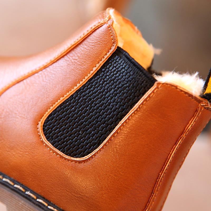 Autumn and Winter New Children's Short Boots British Leather Boots Retro Plush Warm Cotton Boots