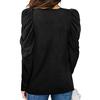 O-Neck Pleated Shoulder Puff Long Sleeves Women Blouse Fall Winter Solid