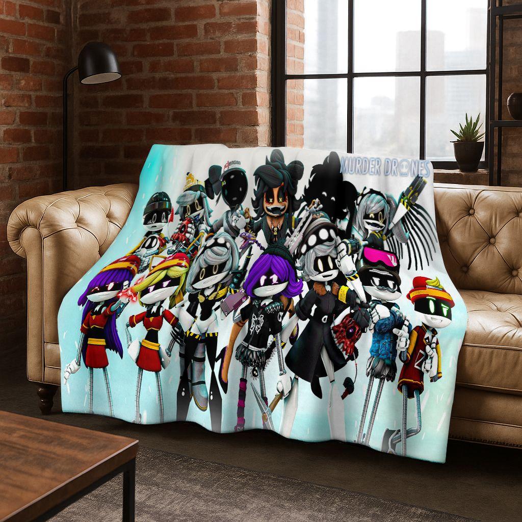 Cartoon Murder Drones Uzi Robot Art Flannel Blanket,Cozy Soft Throw Blanket for Home Bedroom Bed Sofa Picnic Cover Gift Kids