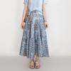 2025 Summer Women New Skirts Flower Vintage Elastic Blue Pleated Elegant White Skirts Lace High Waist