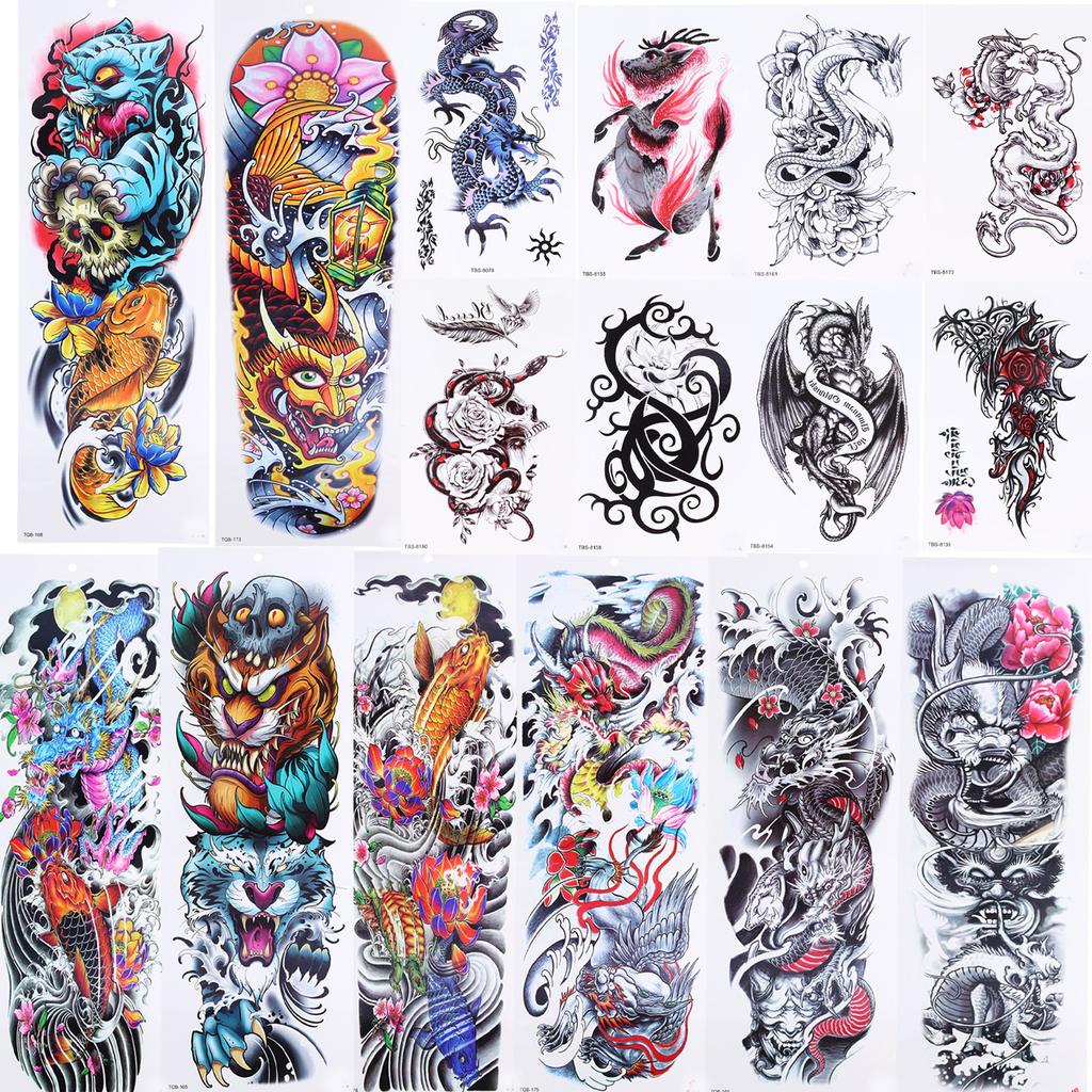 16 шт. наклейки для татуировок, временные водонепроницаемые большие поддельные татуировки для тела для женщин и мужчин