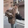 2024 Women's Retro Brown Short Leather Jacket – Korean Style, Loose Fit, Perfect for Spring and Autumn, Stylish Motorcycle Design