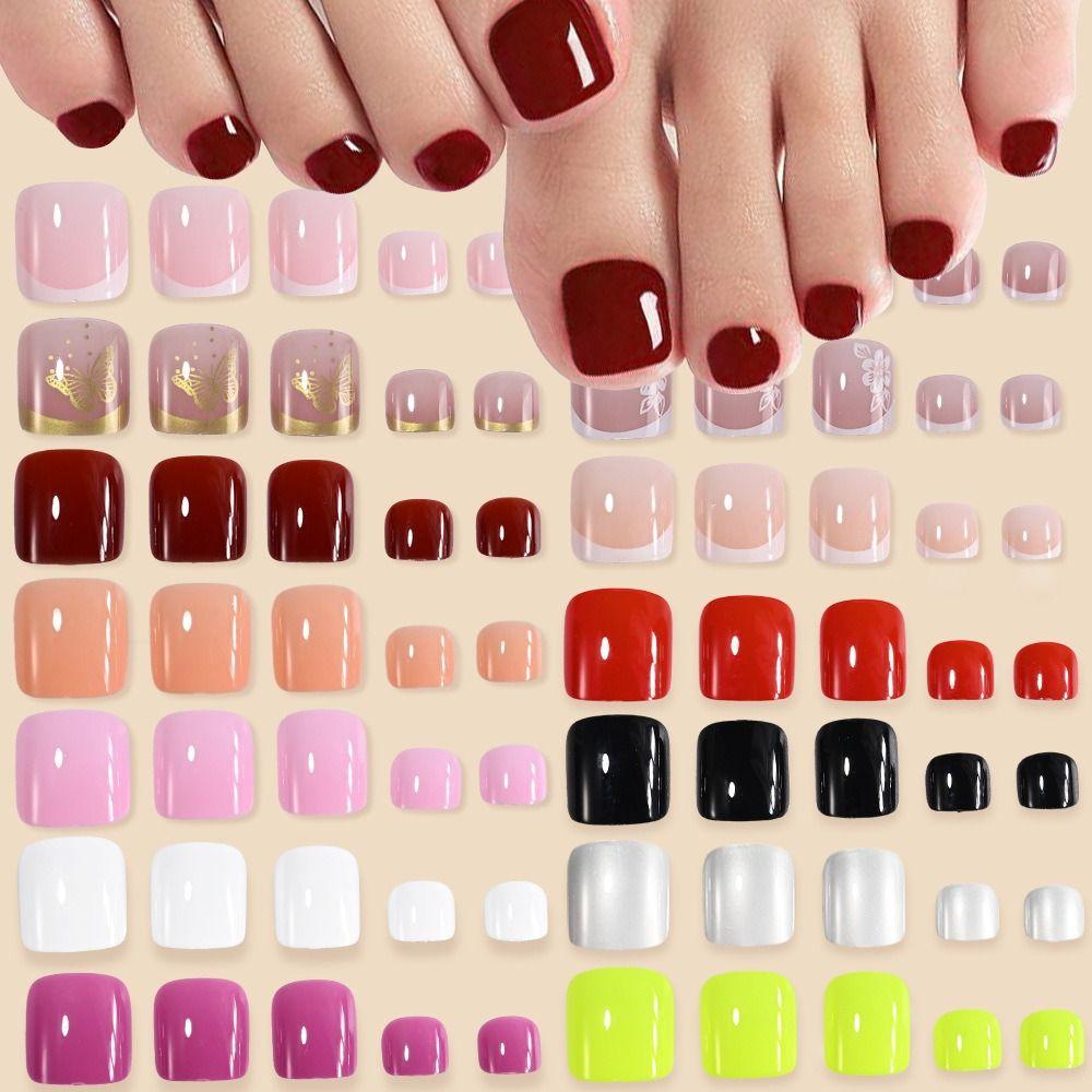 96/144/288 Pcs Full Cover False Toenail Tips Short Square Foot Nail Art Tips  Foot Extension