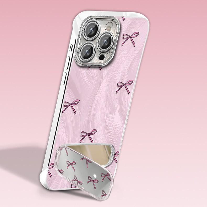 Pink Bow for IPhone 16 for Apple Phone Case 15 Feather Yarn Borderless 14 Ultra Thin 13 Bracket 12