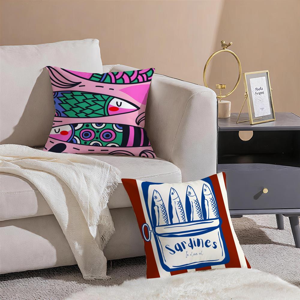 Colorful SardineS Fantasy Patterns Cushion Cover Pillowcase Short Plush Invisible zipper Room Sofa Cushion Cover