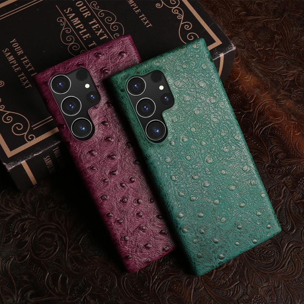 Ostrich Genuine Leather Case for Samsung Galaxy S23 FE S24 Ultra S22Plus S21FE S20 S23 Cowhide Back Cover Coque Shell