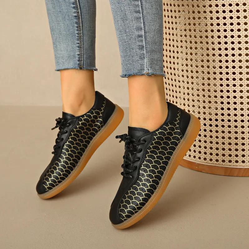 Fashion Large Size Flat Shoes Four Seasons Round Head Front Lacing Soft Sole Anti-slip Wear-resistant Low-top Shoes 35-43