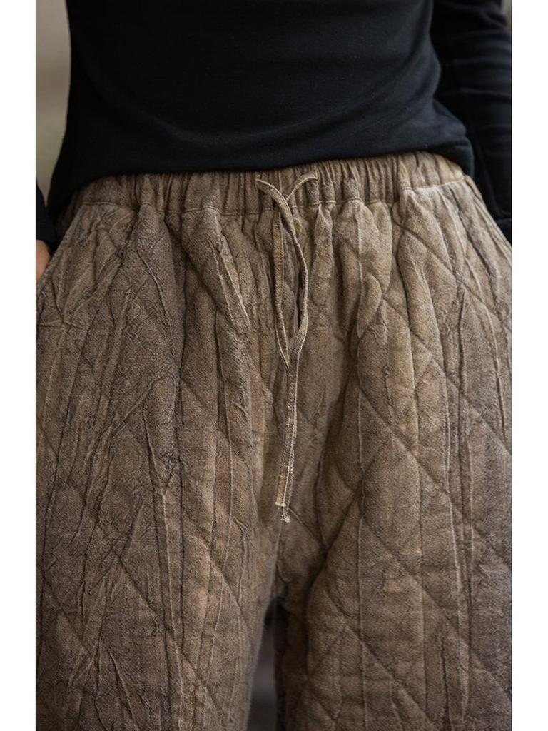 Женские зимние стеганые брюки из хлопка с эффектом тай-дай - эластичный пояс, теплая и плотная смесь рами