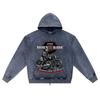 DTG Print Knitted Denim Zip-Up Hoodie Born To Ride Brother Print Zipper Hoodies  