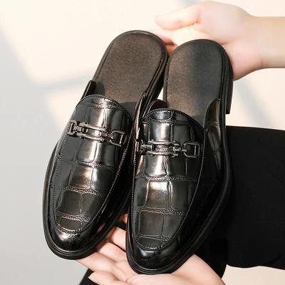 Мода Мода Новые Мужские Черные Серые Коричневые Кожаные Полушлепанцы с Текстурой Крокодила Обувь Мужские Повседневные Мюли Мокасины Дышащие Лоферы