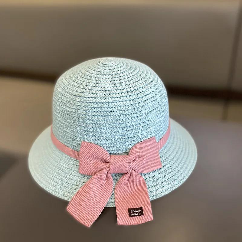 Красивые соломенные шляпы для детей, маленькая шляпа от солнца с бантом, сумка на плечо, весенне-летняя шляпа для защиты от солнца