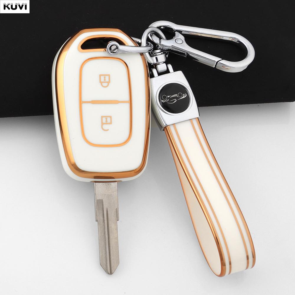 Модный чехол-брелок из ТПУ для ключа автомобиля Renault Kwid Traffic Symbol Sandero Logan Lodgy Dokker Dacia Duster, 2 кнопки, Защитный брелок